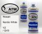 Preview: Nissan, Nordic White, YZ / QV0: 400ml Sprühdose + 400ml Klarlack - Set, von ATW Autoteile West.